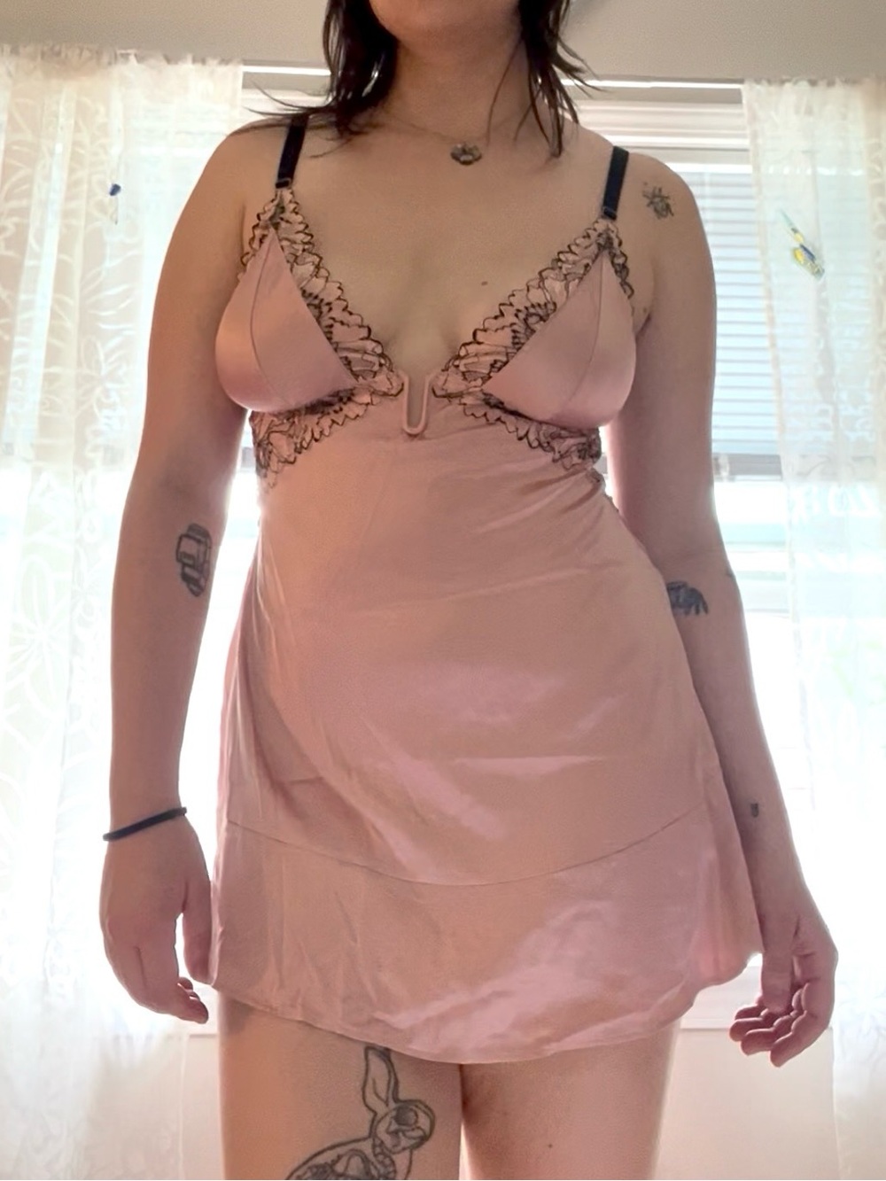 Auden pink lace babydoll slip dress lingerie